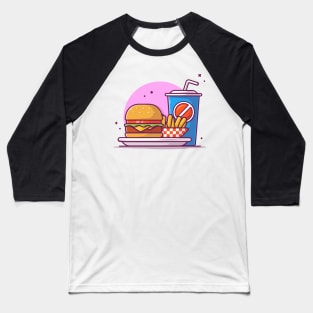 Burger, French Fries, And Soft Drink Cartoon Baseball T-Shirt